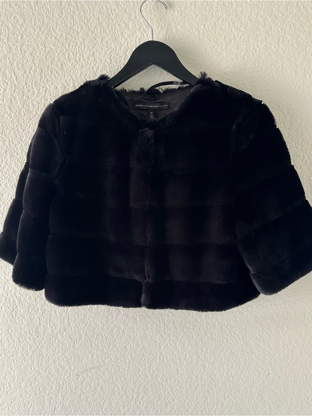 White House Black Market Women’s Black Faux Fur Cropped Jacket